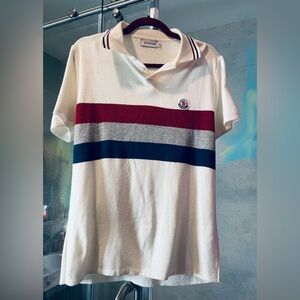 Vintage Moncler Polo Shirt - size XL - Short Sleeve - White - Black Trim - Y2K